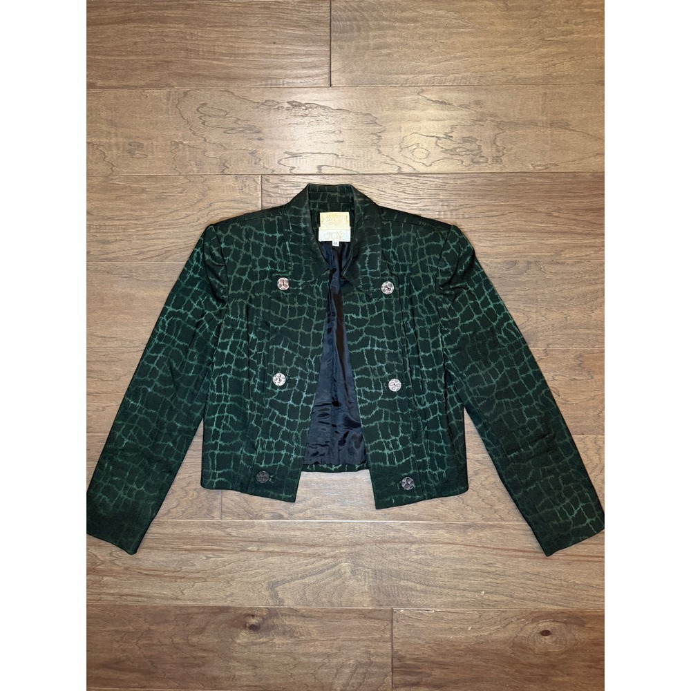 Vintage Alberto Makali Sport Cache Green Alligator Print Cropped Blazer Size 12 - Picture 1 of 6